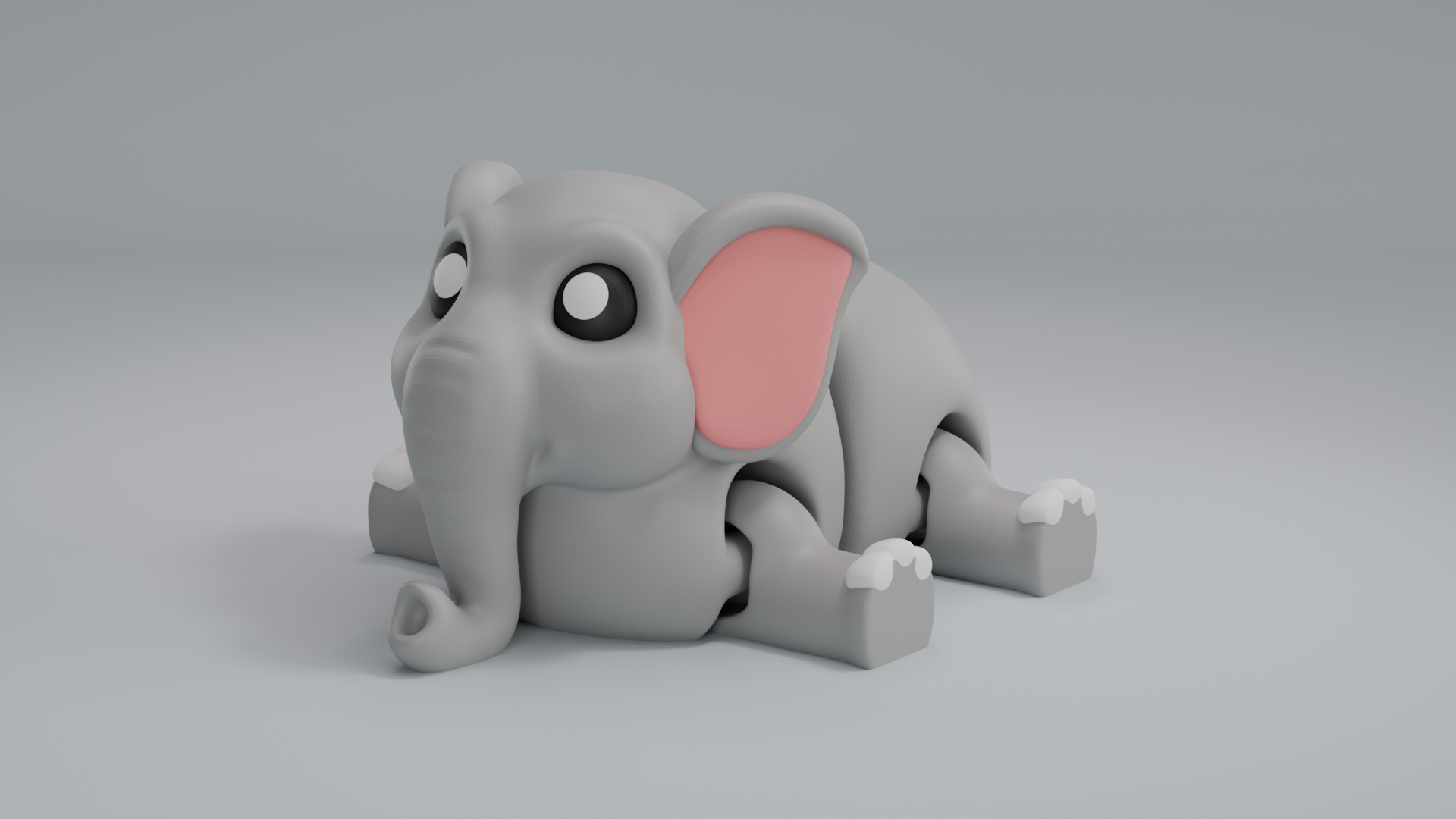 Cute articulated elephant keychain figure in gray with pink ears